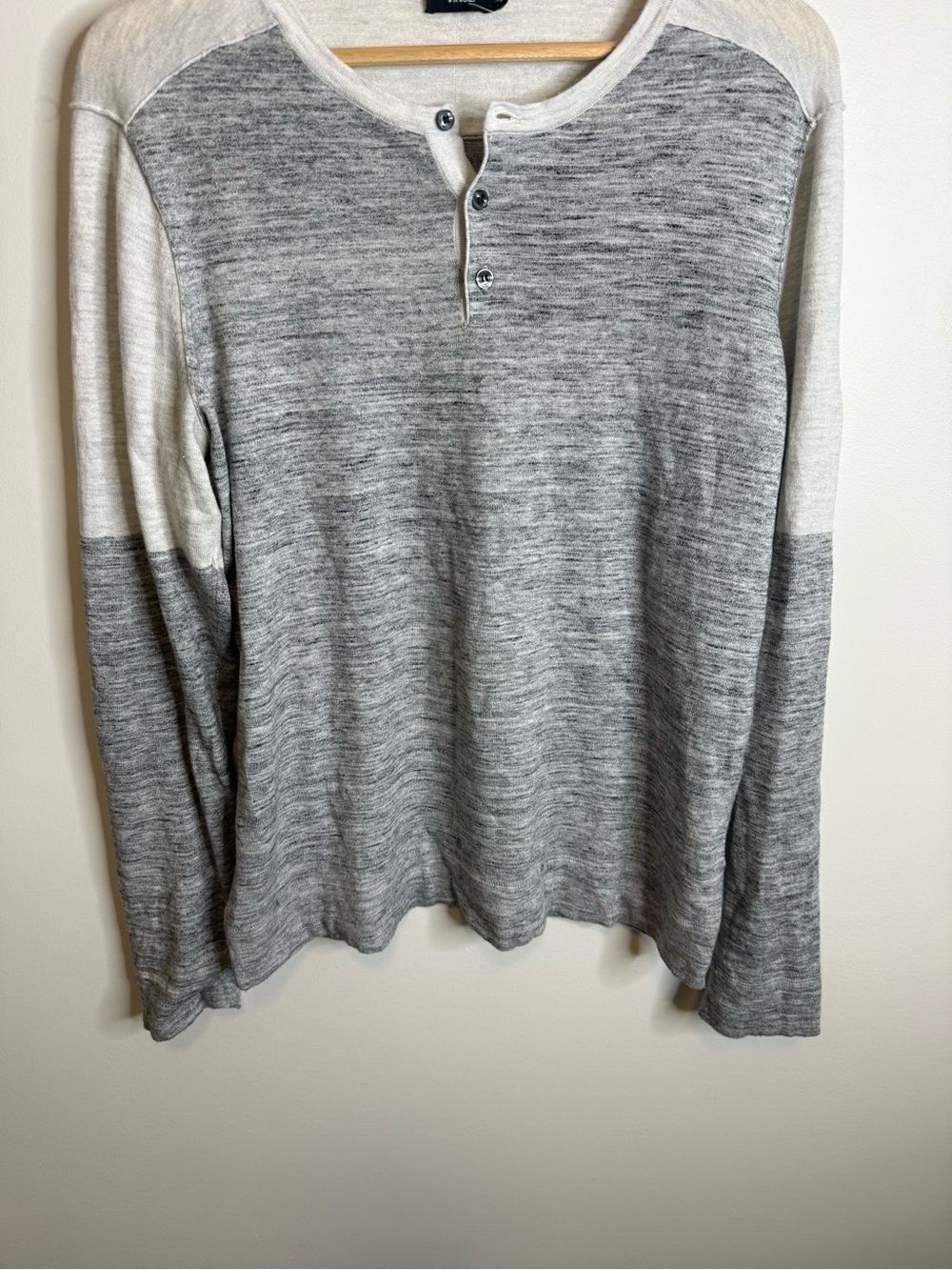 Vince Two-Tone Gray and Cream Long Sleeve Henley - Picture 7 of 10